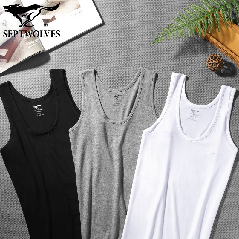 3件 七匹狼宽松背心男士纯棉内衣打底内穿全棉爸爸款中老年人无袖