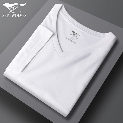 七匹狼短袖t恤男士v领纯棉内搭