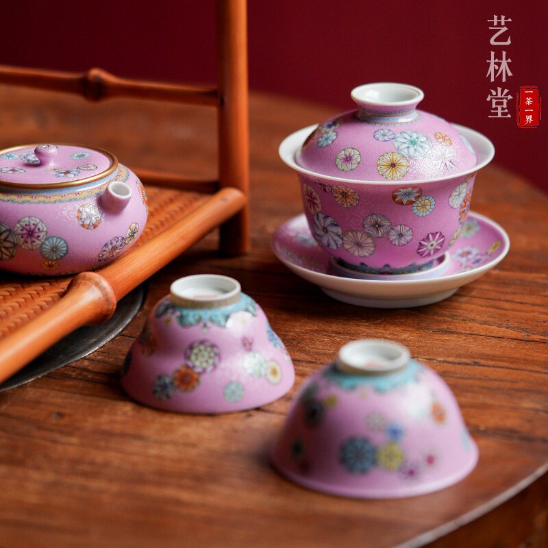 艺林堂手工瓷器粉彩套组