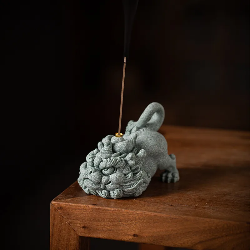 创意青砂石金毛犼招财貔貅茶宠摆件国潮风家居客厅办公桌面装饰品