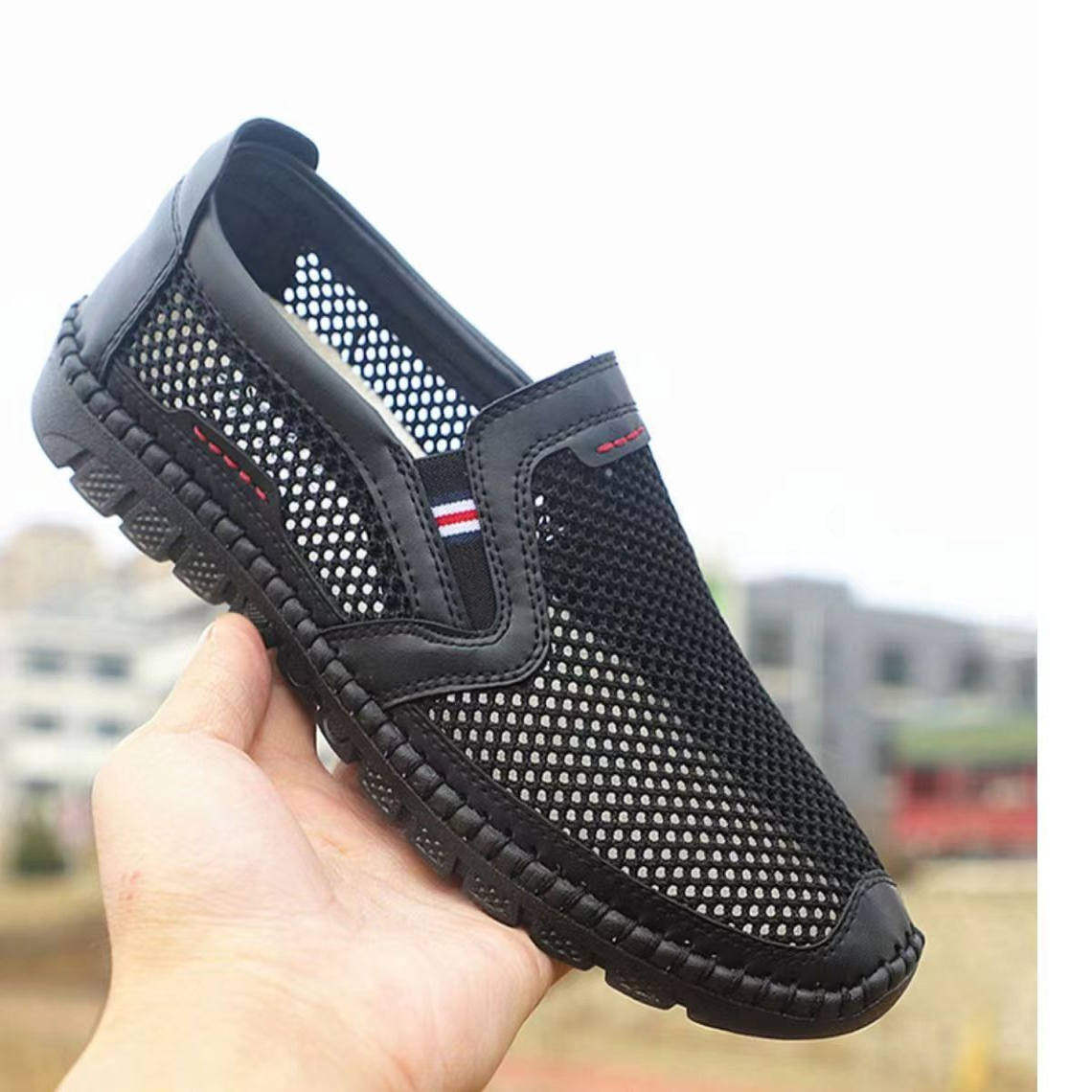 夏季新款网孔网面镂空超薄透气网鞋男休闲防滑套脚网状通风洞洞鞋