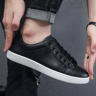 男装青少年简约休闲黑面白底运动板鞋秋季防水防滑防油耐脏干活鞋