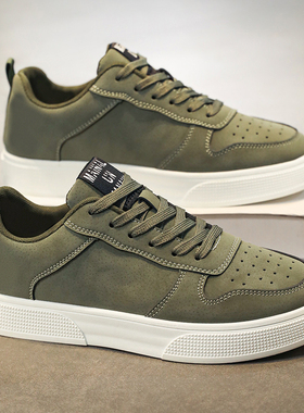 百搭复古潮流48大码外贸休闲深绿色板鞋男学生皮面时尚软底运动鞋