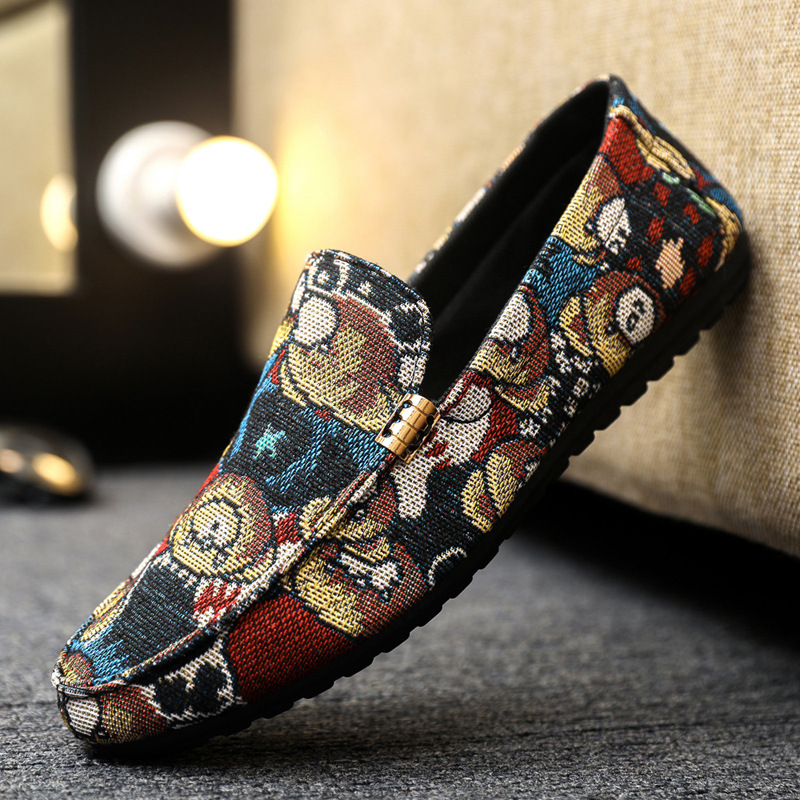 男韩版潮流花色豆豆鞋时尚帆布鞋