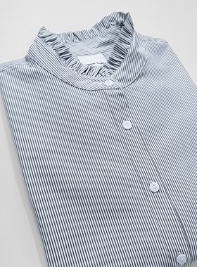 Warm Buds 蓝白条纹长袖衬衫2024秋季新款衬衫