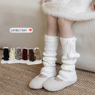 女童袜套秋冬韩系儿童可爱毛球长筒小腿套加厚保暖女孩宝宝堆堆袜