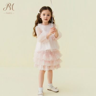 PM小雏菊女童粉色网纱衬衫蓬蓬裙