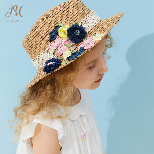Petite Marguerite 小雏菊童装·手工绣花卡其色草编帽
