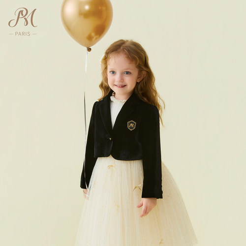 珞安同款|Petite Marguerite小雏菊童装·黑色丝绒西装短外套