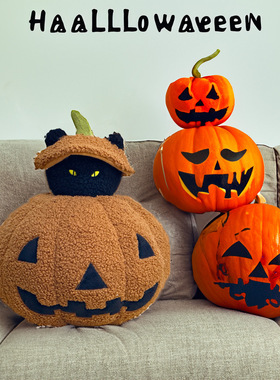 跨境Peek a Boo Cat Pillow万圣节南瓜猫毛绒玩具公仔玩偶礼物