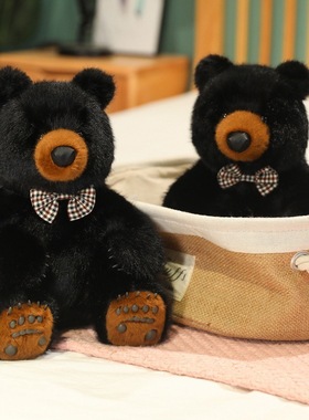 网红创意可爱仿真狗熊棕熊大黑熊领结熊毛绒玩具公仔玩偶生日礼物