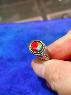 天然加拿大斑彩石正圆戒指