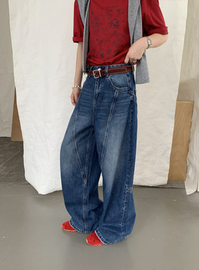 爆款！ICCIICC美式立体感宽松镰刀裤街头牛仔裤(配腰带)10369