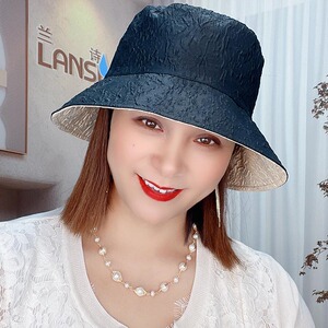 秋季双面可佩戴防晒遮阳帽优雅可折叠盆帽大檐帽太阳帽1985
