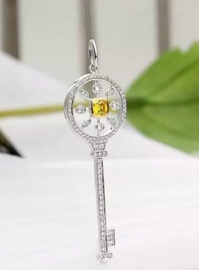 欧美时尚镶钻太阳花吊坠百搭毛衣银饰项链925纯银钥匙项链