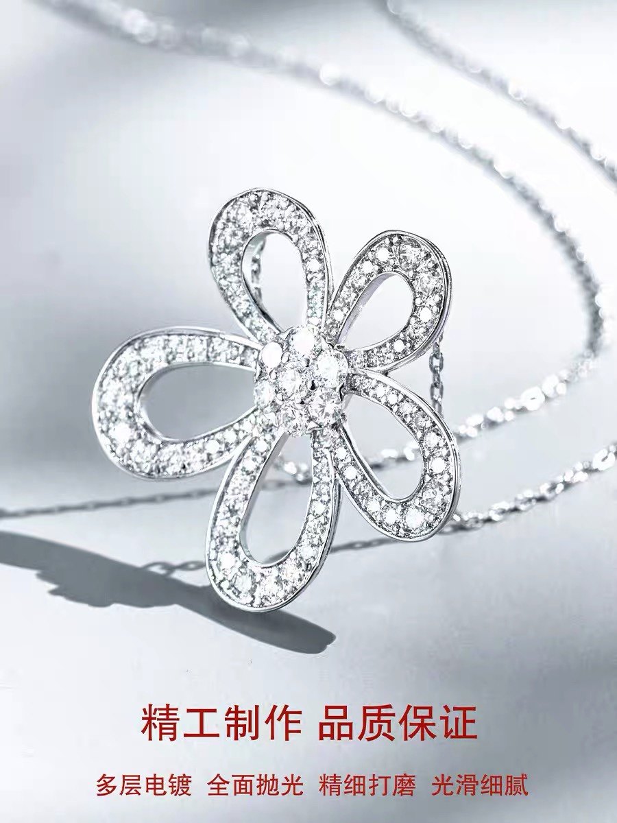 欧美气质太阳花项链轻奢925纯银高级感五瓣大花朵毛衣满钻锁骨链