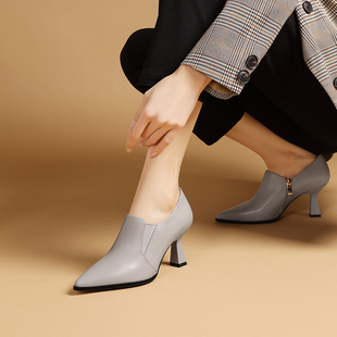 不累脚细跟高跟鞋 2025春季 女百搭通勤真皮尖头女鞋 深口单鞋 子 新款