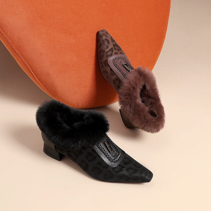 头层牛皮加绒保暖舒适低跟单鞋