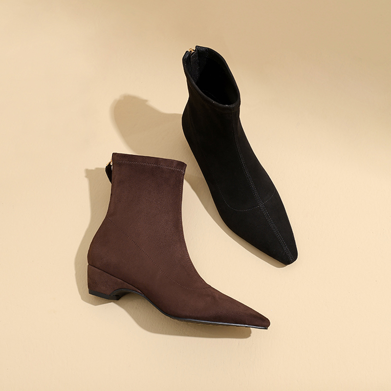 粗跟气质弹力瘦瘦靴小方头短靴女