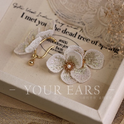 YOUR EARS原创手作刺绣花朵新中式无耳洞耳饰仙气甜美耳挂式耳环