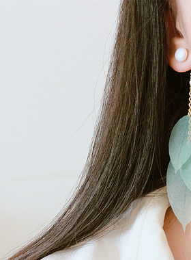 YOUR EARS 原创复古树叶薄纱耳饰 无耳洞耳夹长款森系蝴蝶耳挂女