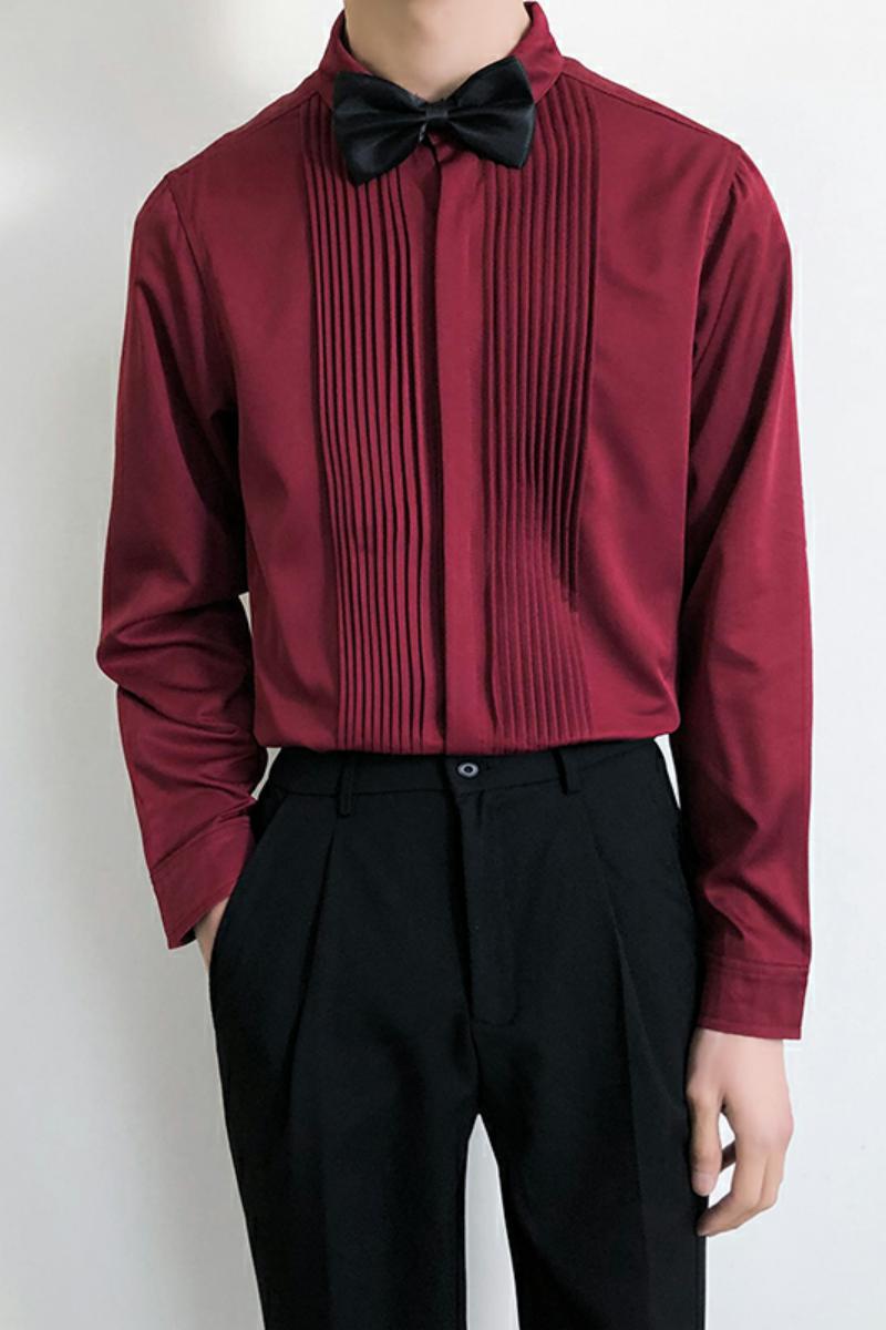 714B/9207P45学院文艺风2025春男士斯文礼服衬衫衬衣酒红S-5XL,男装衬衫,星座714B(原C313-1)
