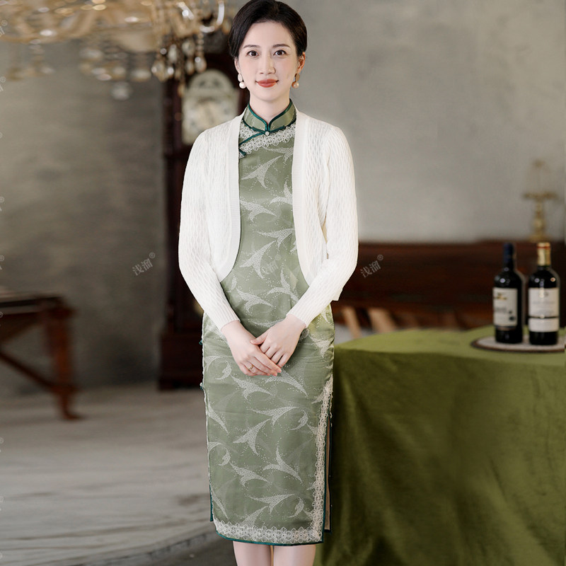 旗袍外搭小披肩显瘦长袖针织开衫上衣春秋夏季空调衫薄款外搭外套