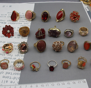 个性Y单出口尾货欧美 红色紫色橙色系珐琅花石头女戒指首饰 独款