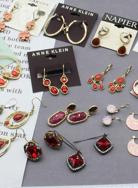 欧美y单小众AK np家古董复古红色紫色粉色色系列耳环耳钉合集独款