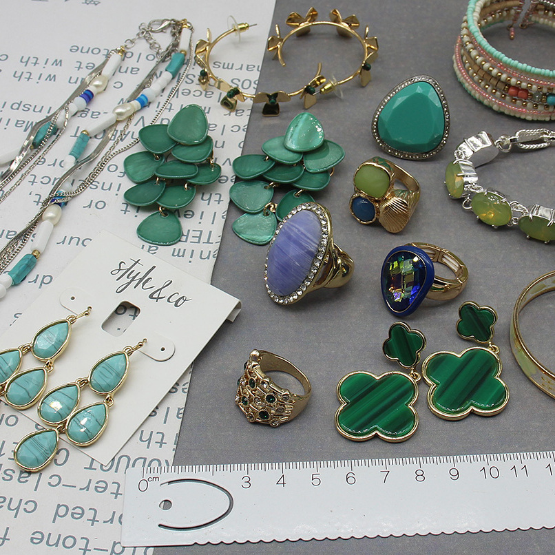 绿色蓝色系耳环戒指手链项链欧美