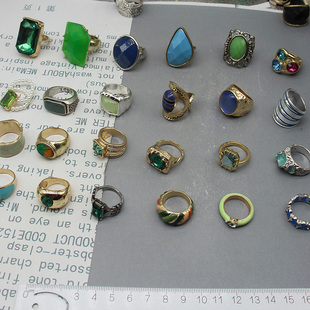 y单欧美超美个性古董 绿色蓝色系 花石头珐琅夸张 戒指女合集独款
