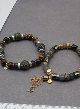 女石头水钻欧美复古质感手链