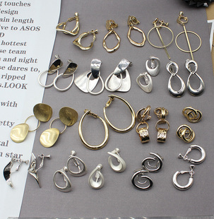 日本y单超美气质感金属环简约圆环夸张大耳夹无无耳洞耳饰女合集