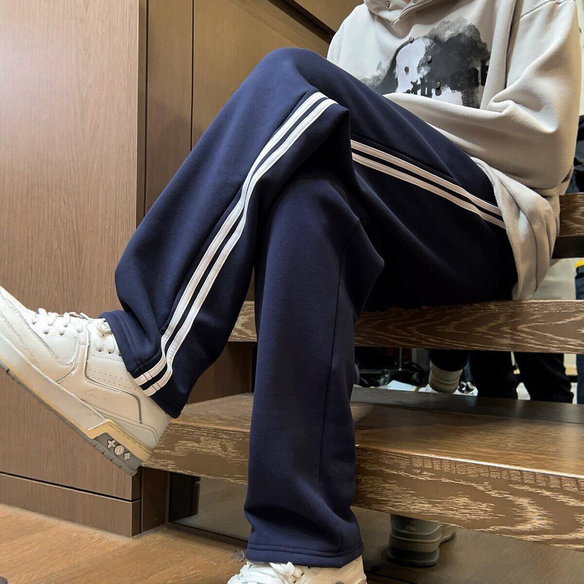 藏青春夏秋冬薄厚直筒两杠校服裤
