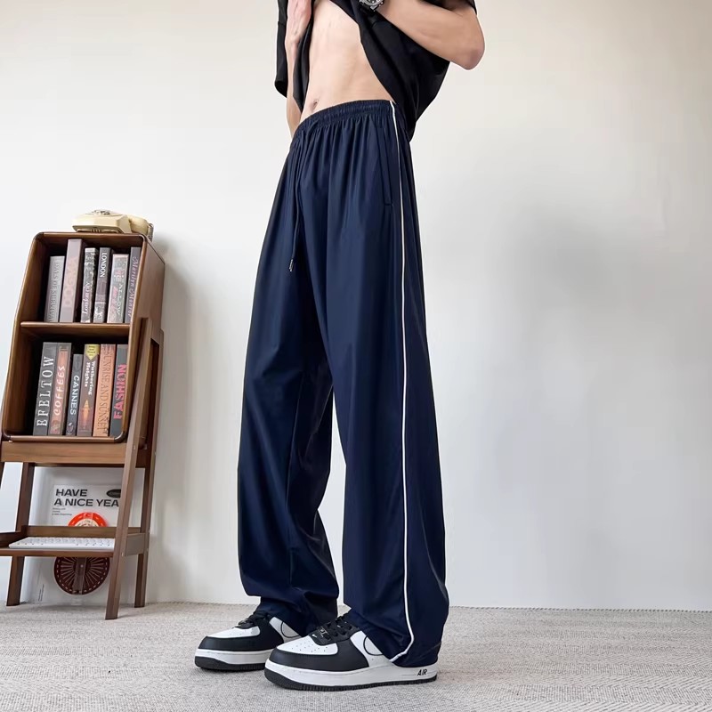 秋款夏款校服裤子二条杠藏青色冰丝弹力速干裤初高中学生深蓝校裤