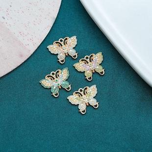 合金珐琅彩镂空蝴蝶吊坠 梦幻蝴蝶diy手工项链国风服饰配件