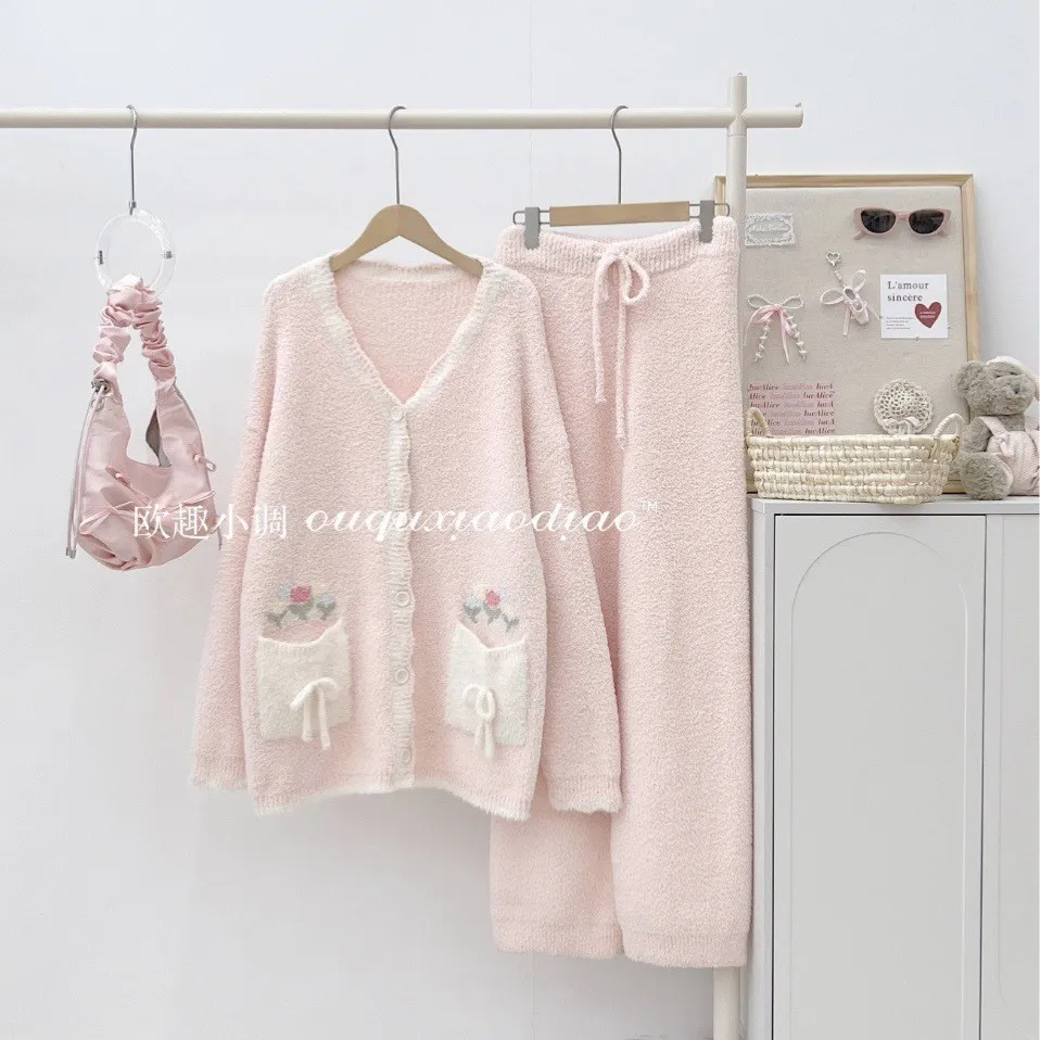 2025新款软绵绵睡衣秋冬V领宫廷风气质长袖套装可外穿保暖家居服