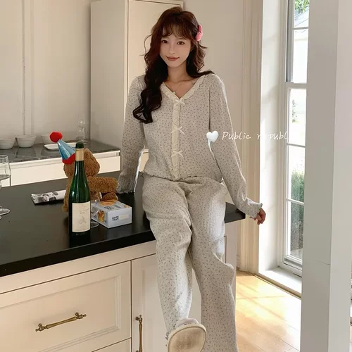 Public republic韩国小碎花纯棉针织棉简约家居服睡衣套装女柔软