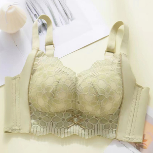 五排扣无钢圈文胸小胸加厚2CM聚拢收副乳调整型女士性感蕾丝内衣