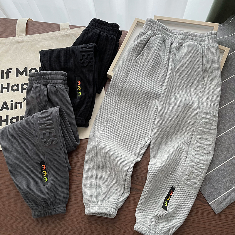 男童华夫格纯棉运动裤