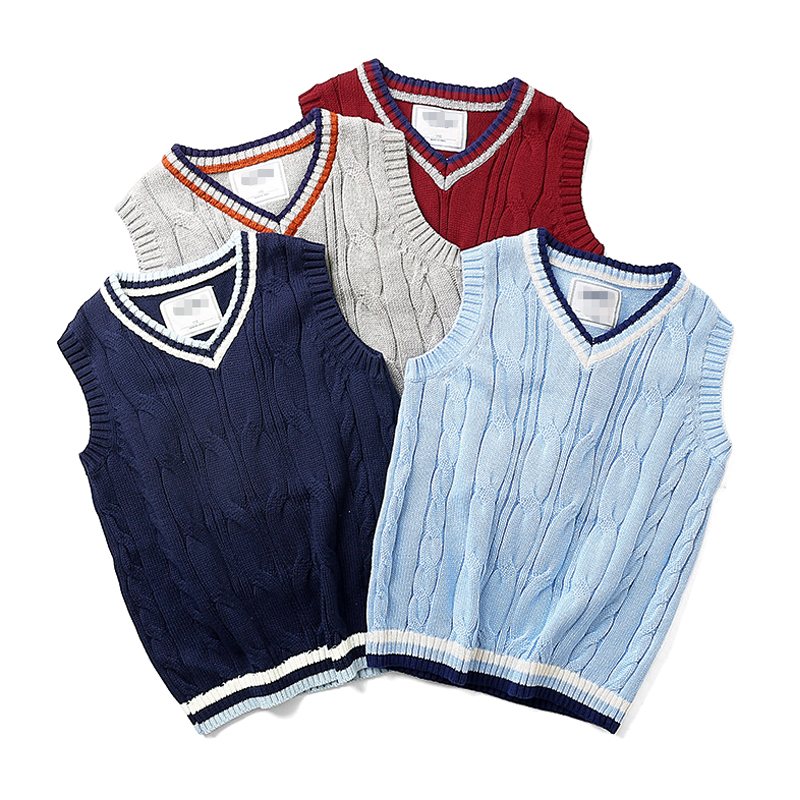 男童针织背心中大童保暖V领马夹