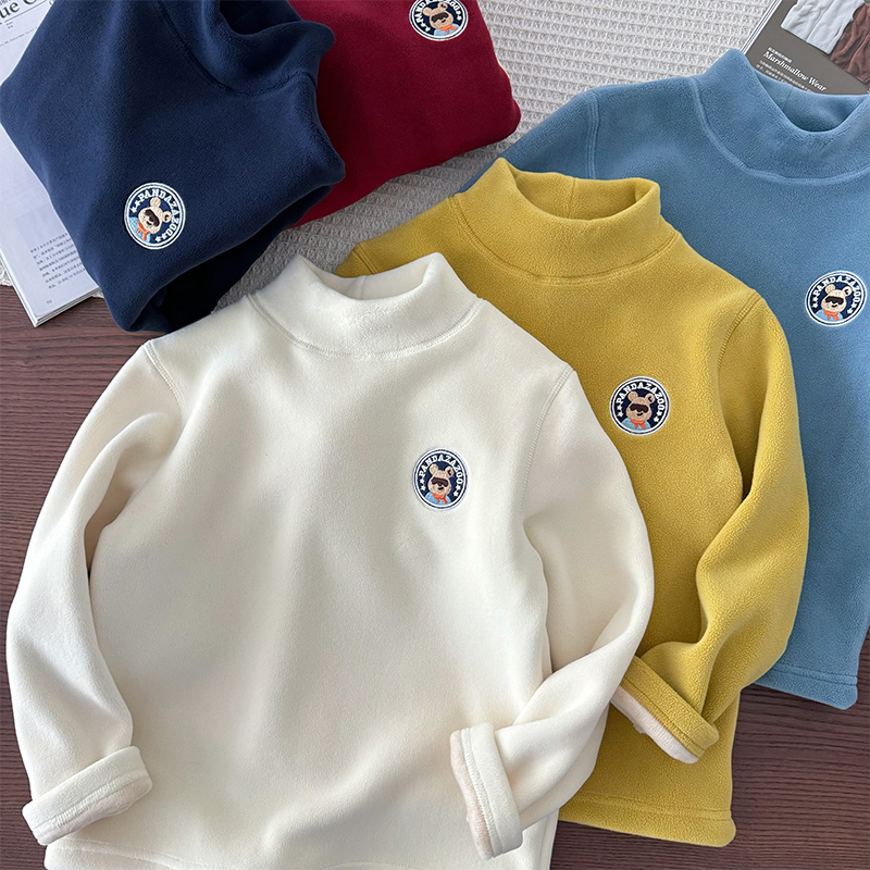 儿童保暖加厚奥利绒半高领打底衫