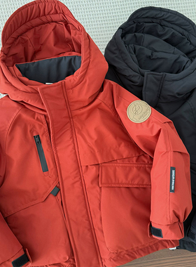 男童加厚保暖棉服~中大童防风连帽棉衣外套男孩儿童过年红色棉袄