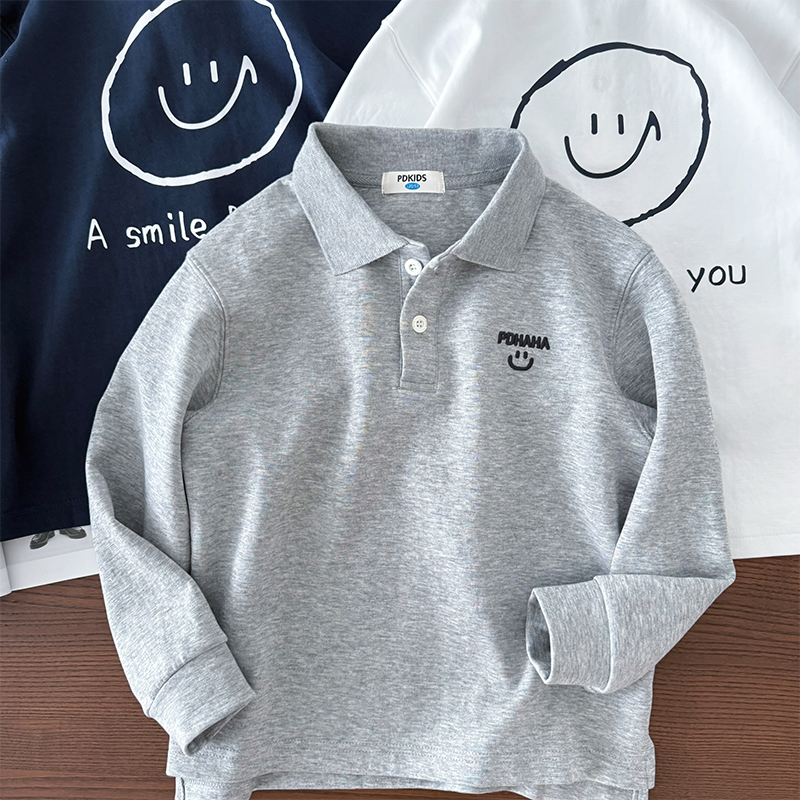 男童纯棉长袖Polo衫翻领T恤