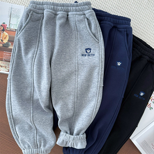 子 奥利绒束脚裤 男童加绒运动卫裤 中大童加厚保暖一体绒休闲长裤
