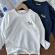 打底衫 A类软糯偏厚一点 男童纯棉长袖 中大童圆领白色T恤儿童上衣
