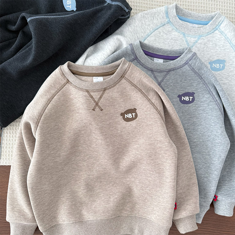 A类棉男童加绒圆领卫衣加厚保暖