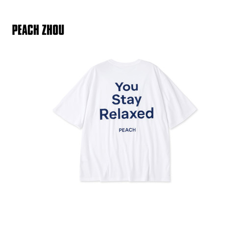 PEACHZHOU 新疆棉字母印花T恤散边宽松圆领轻薄短袖松弛oversize