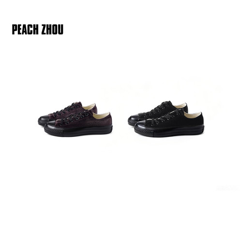 PEACHZHOU 黑丝绒帆布鞋'加宽前掌'高级感低帮休闲女鞋舒适小众