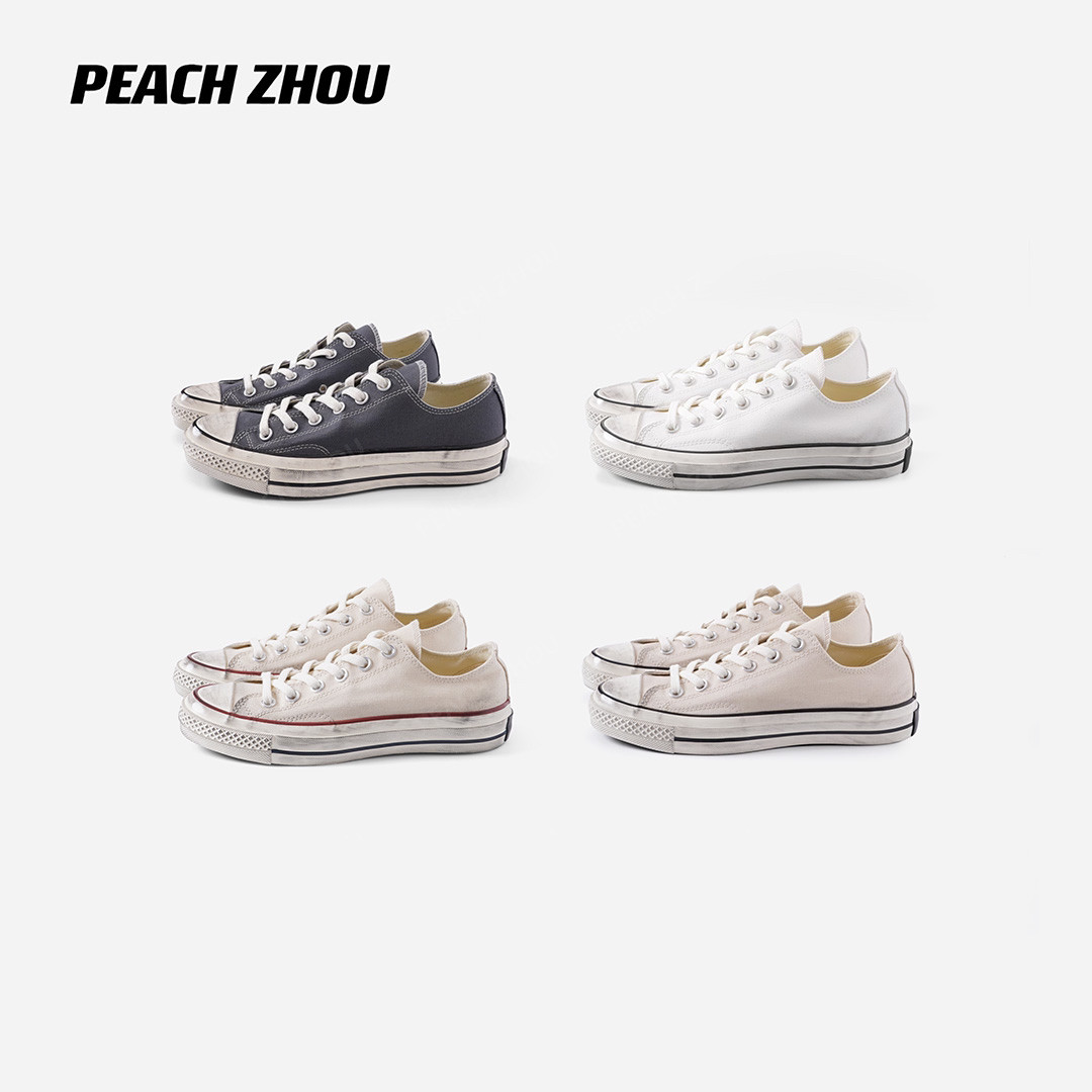 PEACHZHOU '加宽前掌'区别于常规帆布鞋擦脏做旧复古休闲低帮系带